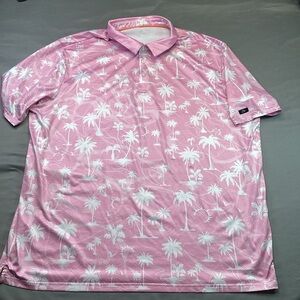 OBLA Men’s 3XL Polo Shirt Pink White Palm Trees Golf Performance Resort Top MINT
